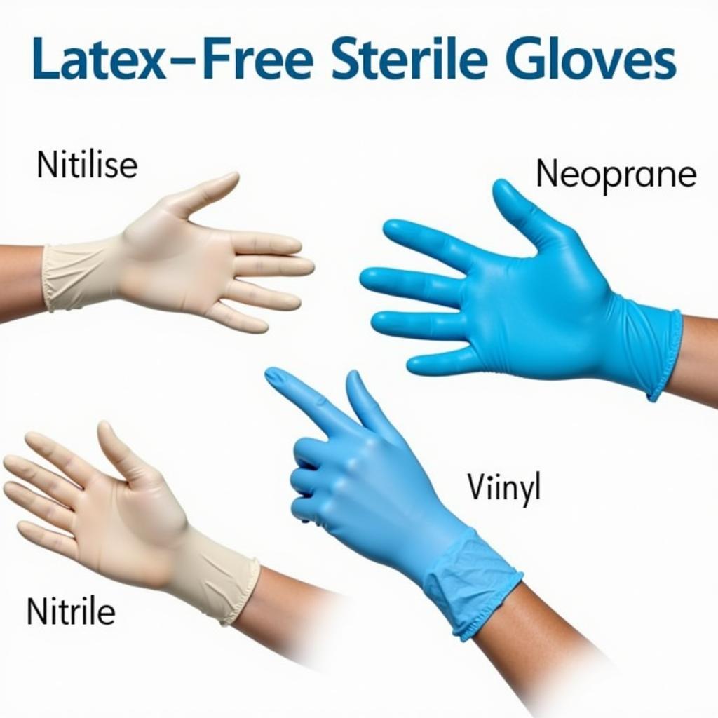 Various types of latex-free sterile gloves including nitrile, vinyl, and neoprene