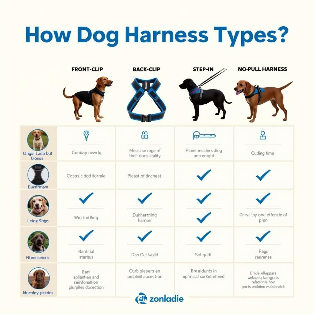 Different types of dog harnesses