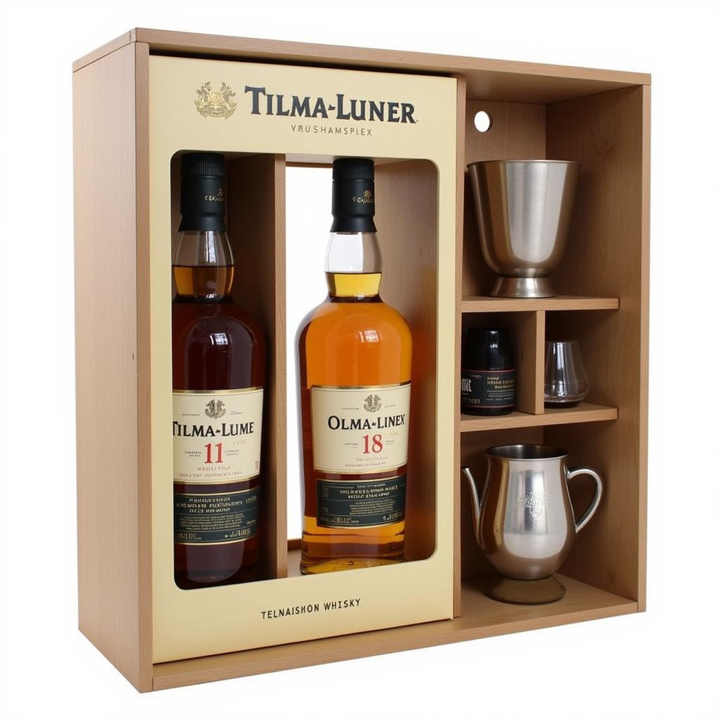 A duty free whisky gift set, including a bottle of whisky and two glasses.