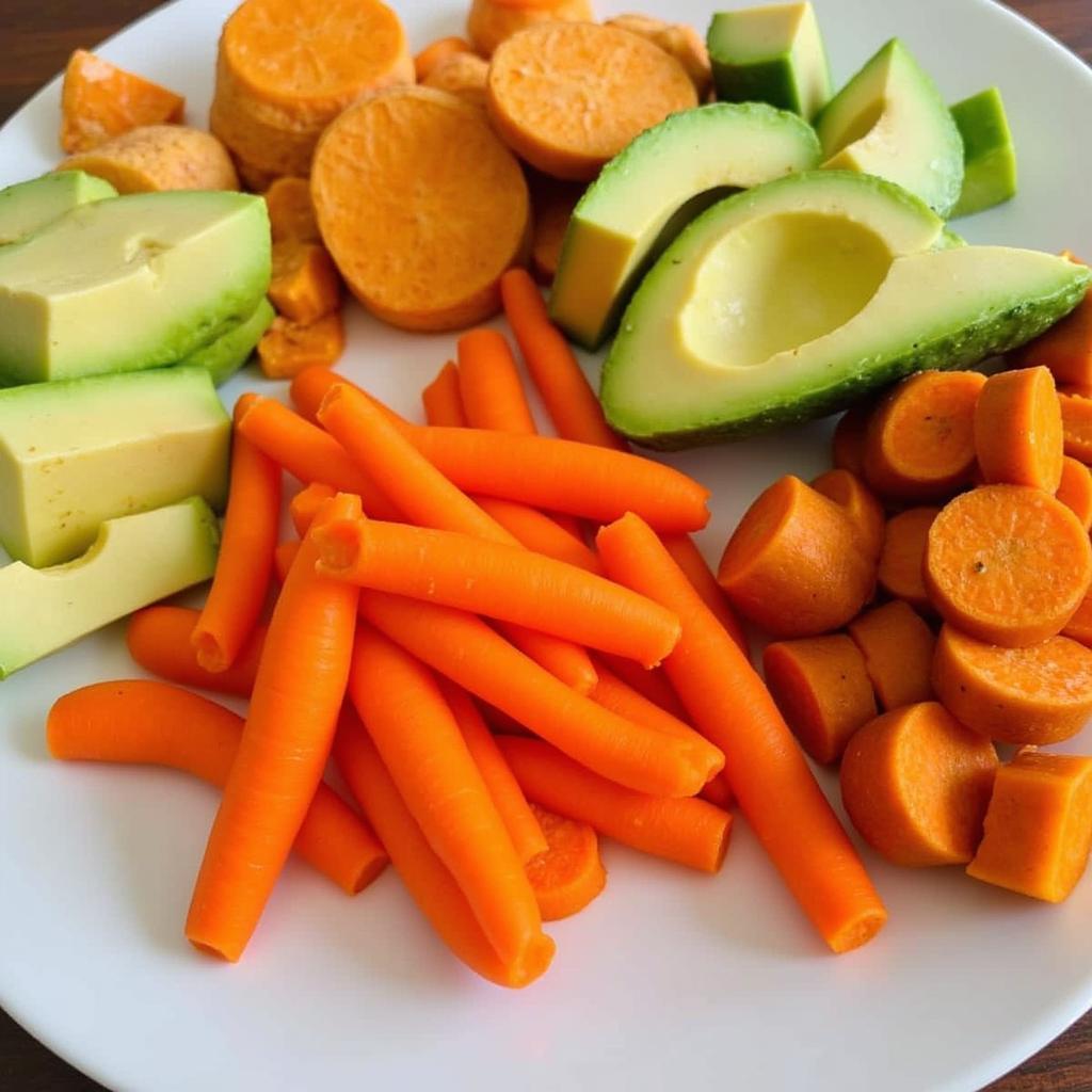 Colorful egg-free baby finger foods.