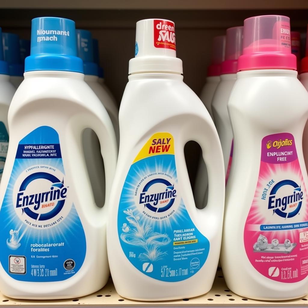 Enzyme-Free Laundry Detergent Bottles on a Shelf