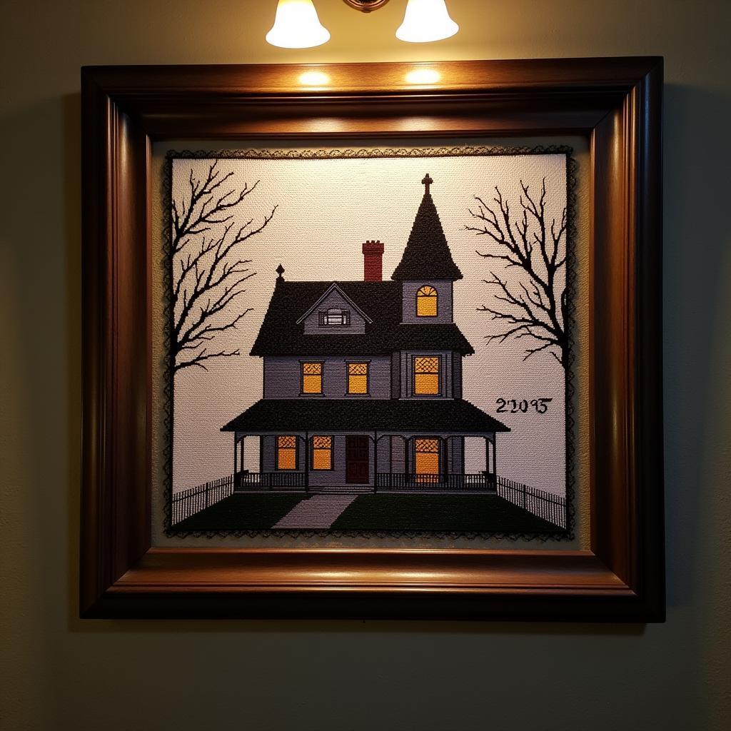 Showcasing a Finished Haunted House Cross Stitch