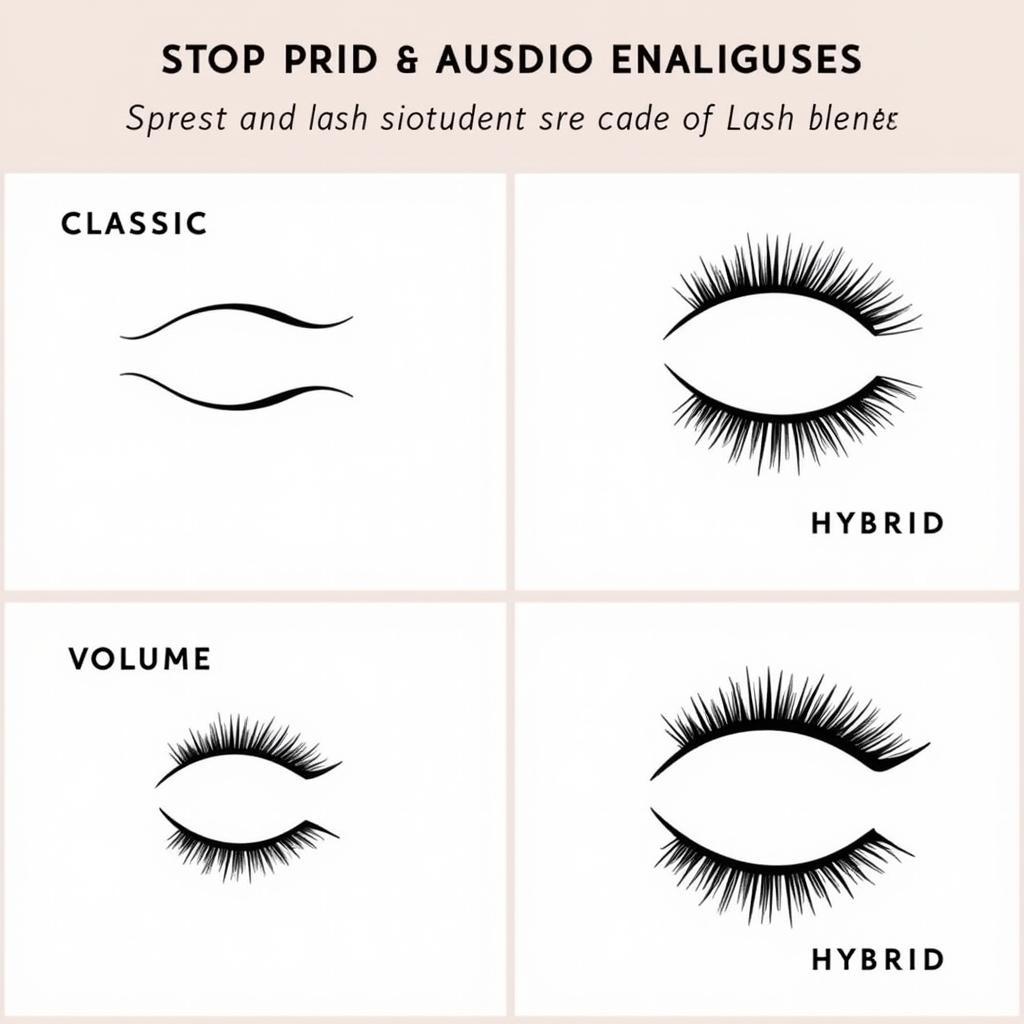 Eyelash Extension Application Techniques: Close-up view of different eyelash extension techniques being demonstrated on a mannequin head. Classic, hybrid, and volume lashing techniques are shown.