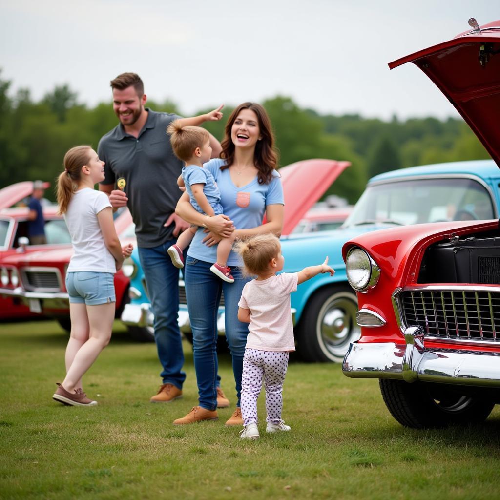 Family enjoying a car show together