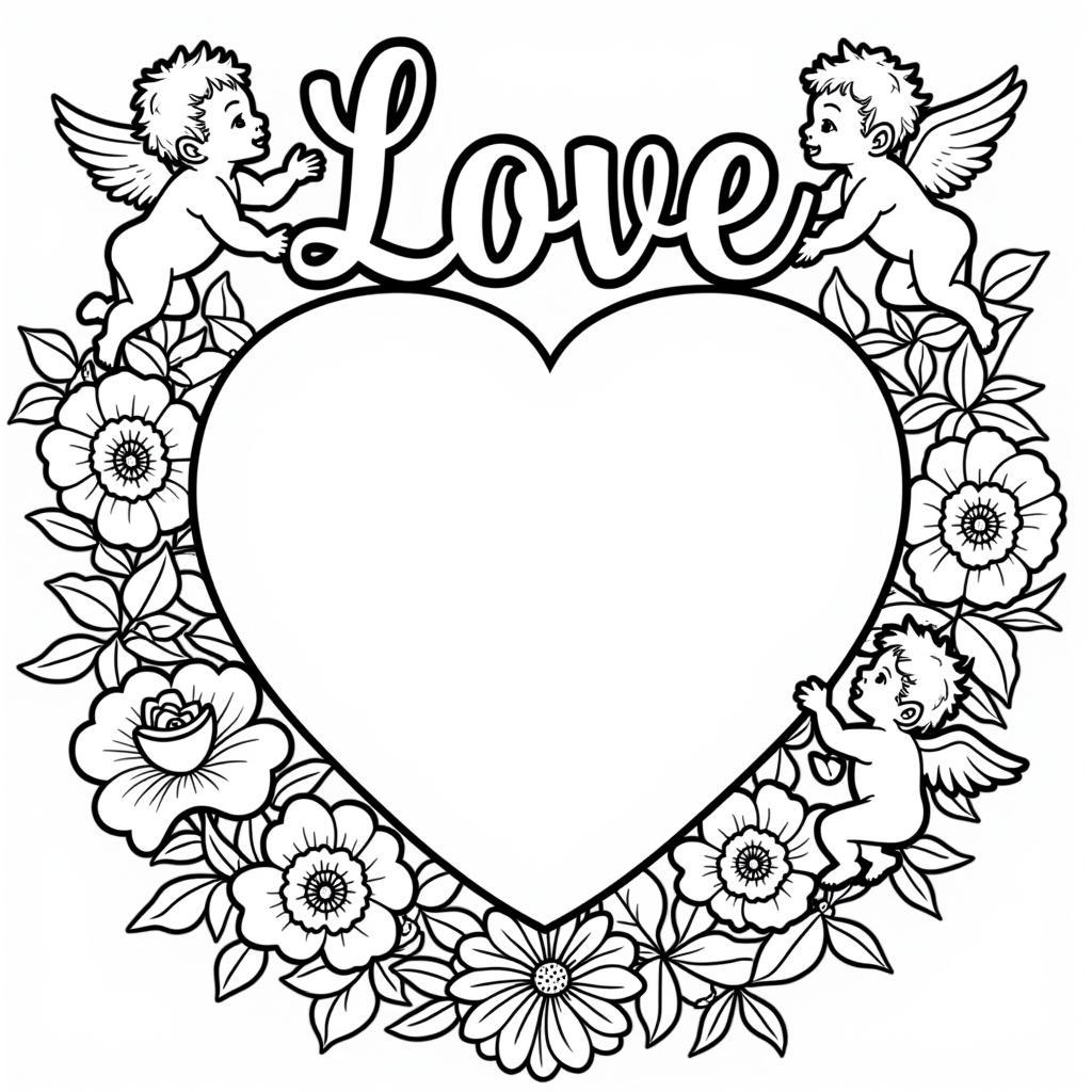 Valentine's Day Coloring Page with Hearts