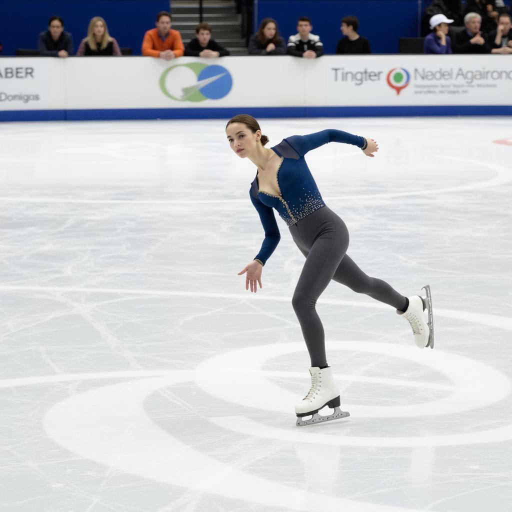 A figure skater performing a beautiful spiral on the ice with grace and control.