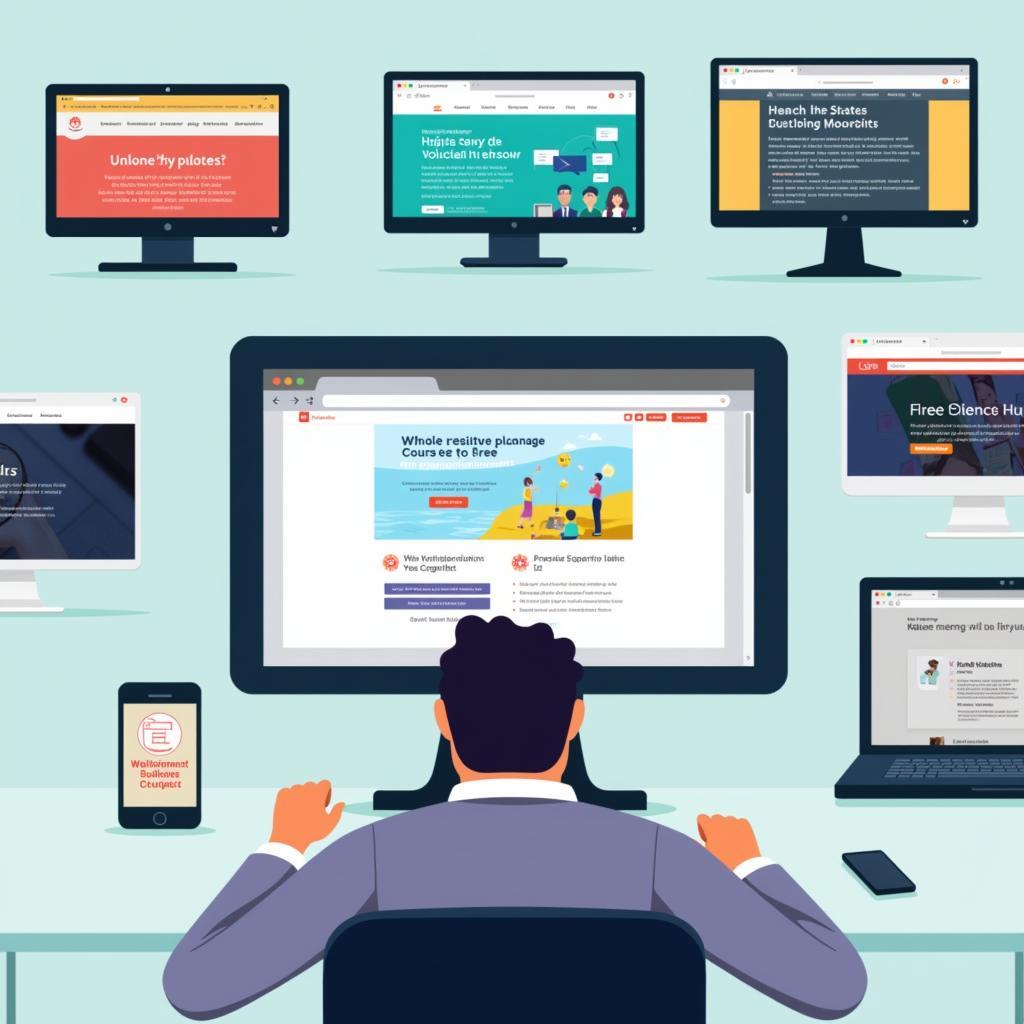 Finding Free Estate Planning Courses Online: Image shows a person searching for free estate planning courses on their computer, with various online resources displayed on the screen.