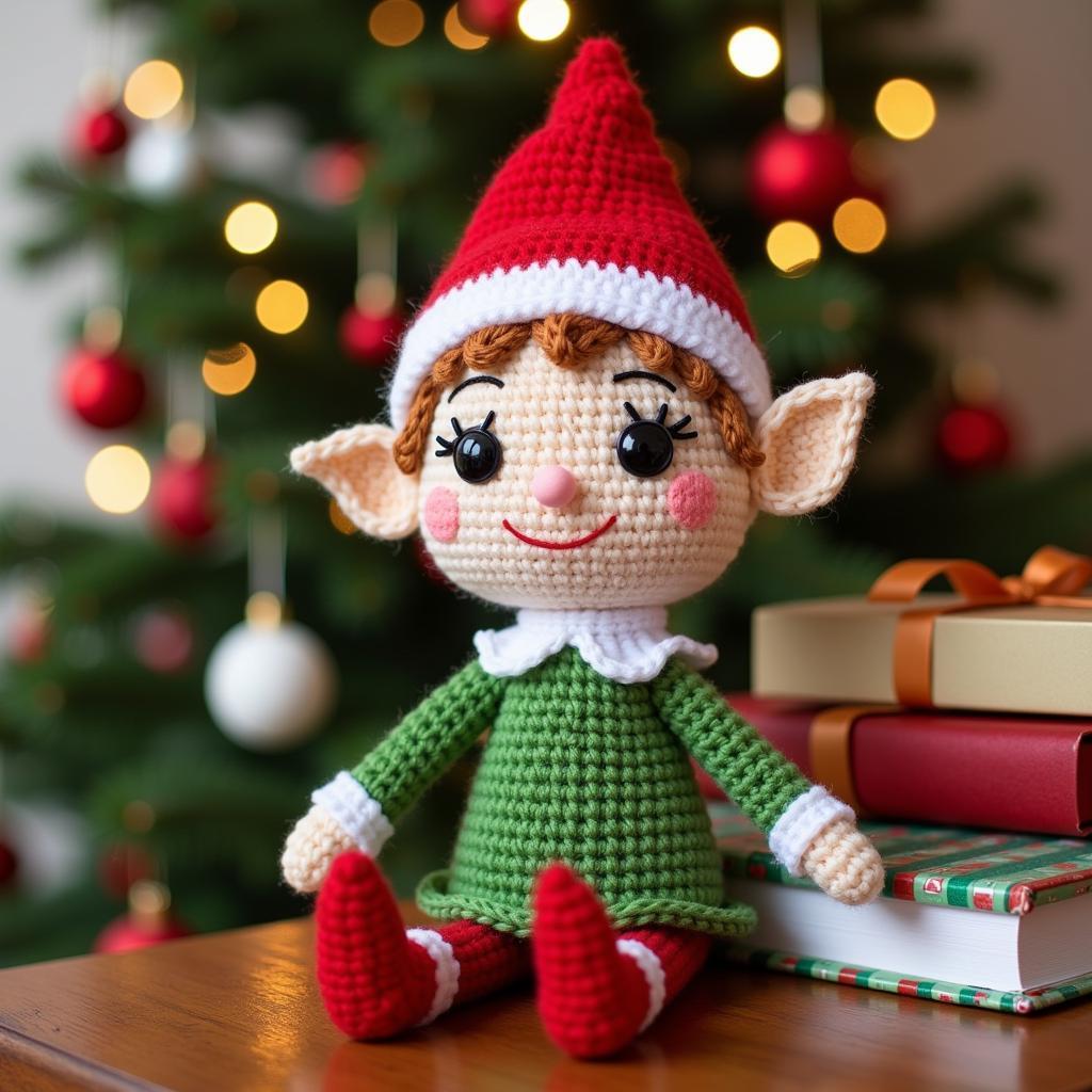 Finished Crochet Elf on the Shelf