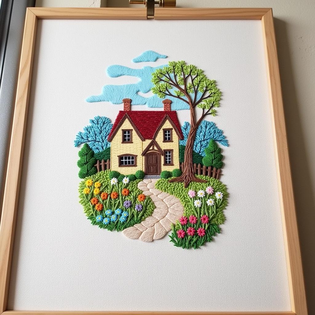 Completed Primrose Cottage Embroidery Piece