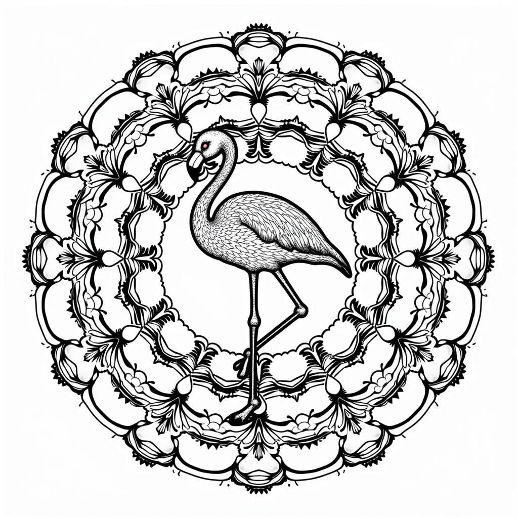 Flamingo Mandala Design Coloring Page