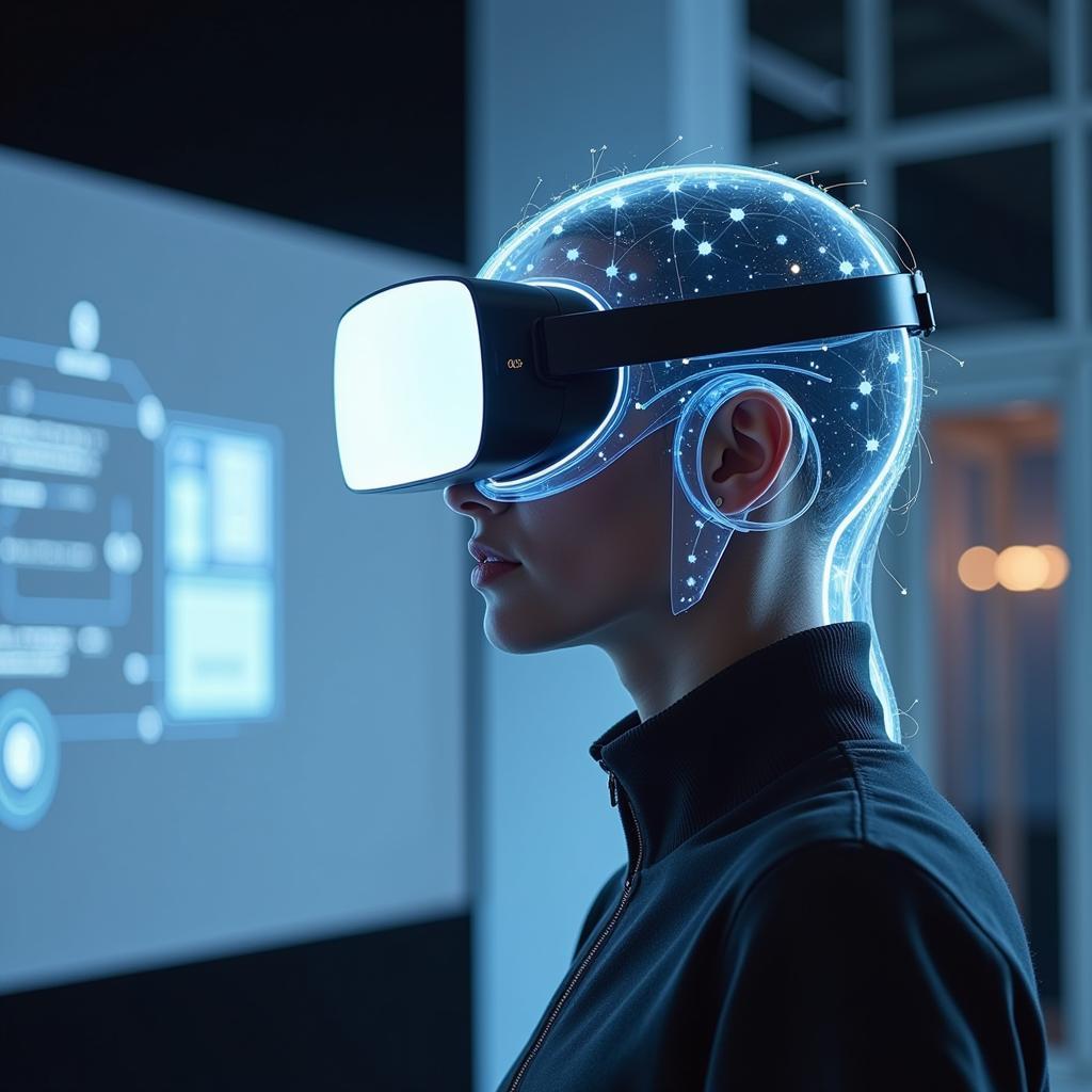 A futuristic representation of virtual reality technology.