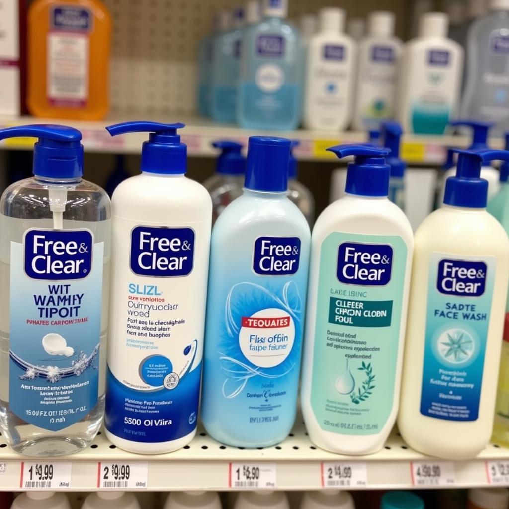 Free and Clear Face Wash Bottles on a Shelf