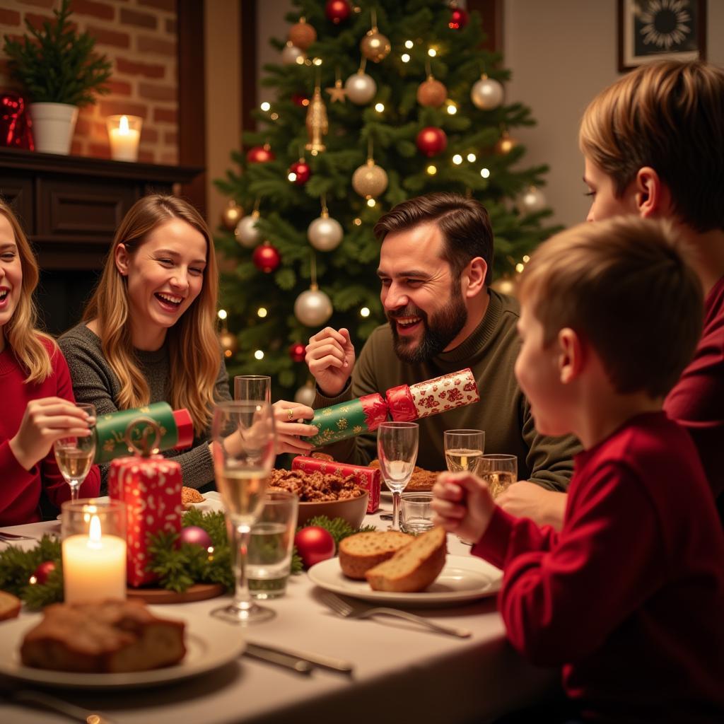 Family Laughing at Christmas Cracker Jokes