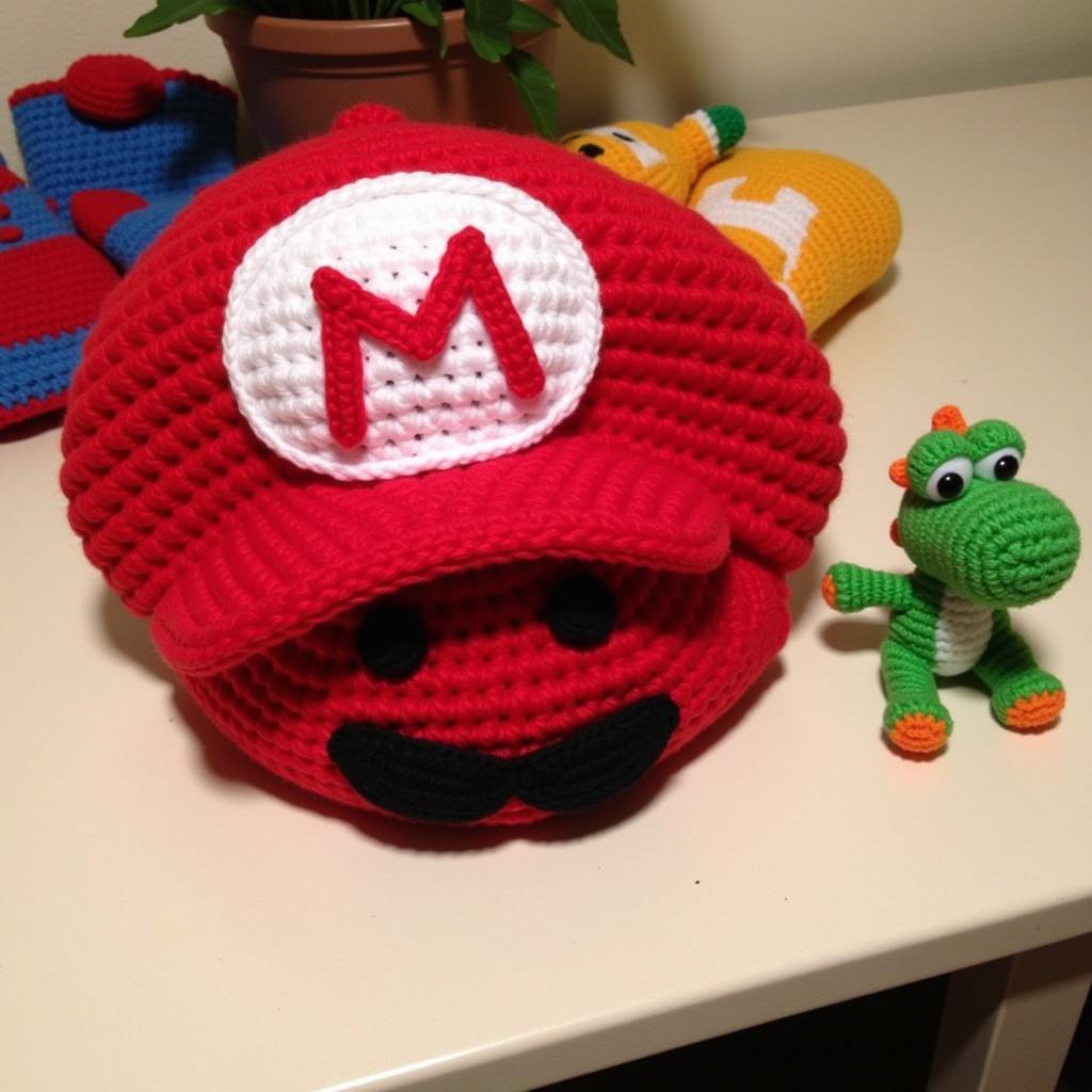 Finished Crochet Mario Hat