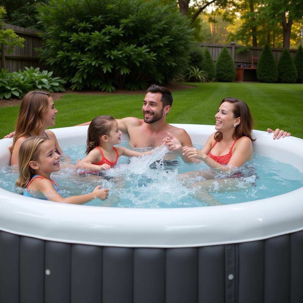 Family Enjoying a Free Flow Hot Tub