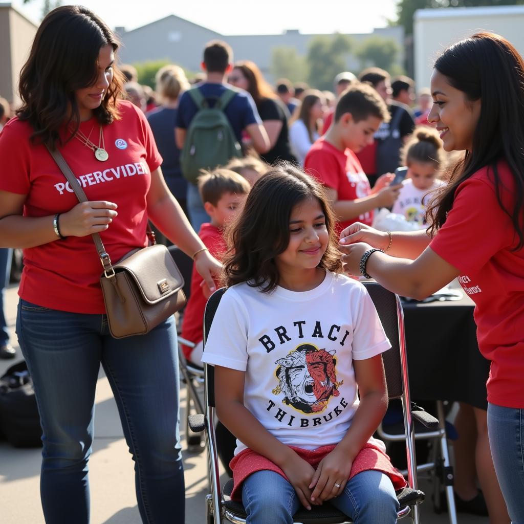 Children receiving free haircuts at a back-to-school event