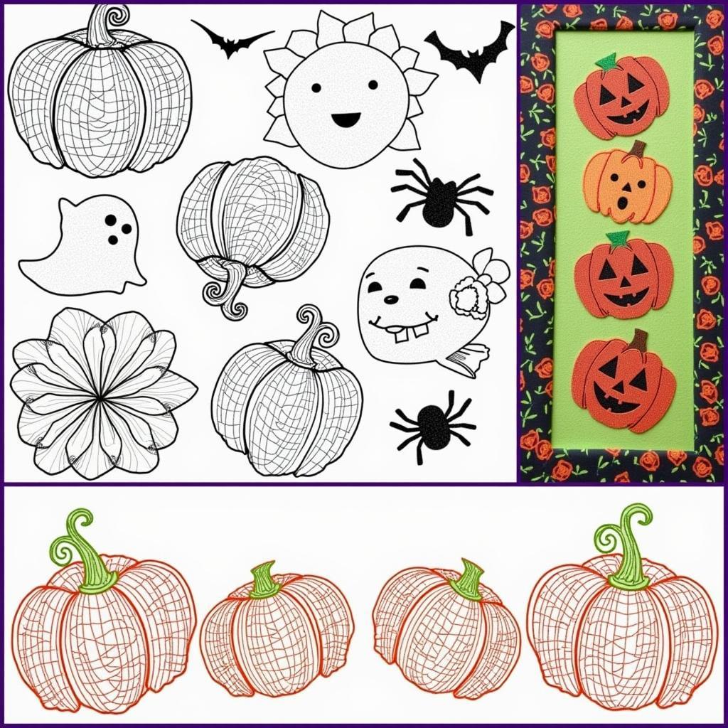 Free Halloween embroidery designs that can be incorporated into autumn quilts.