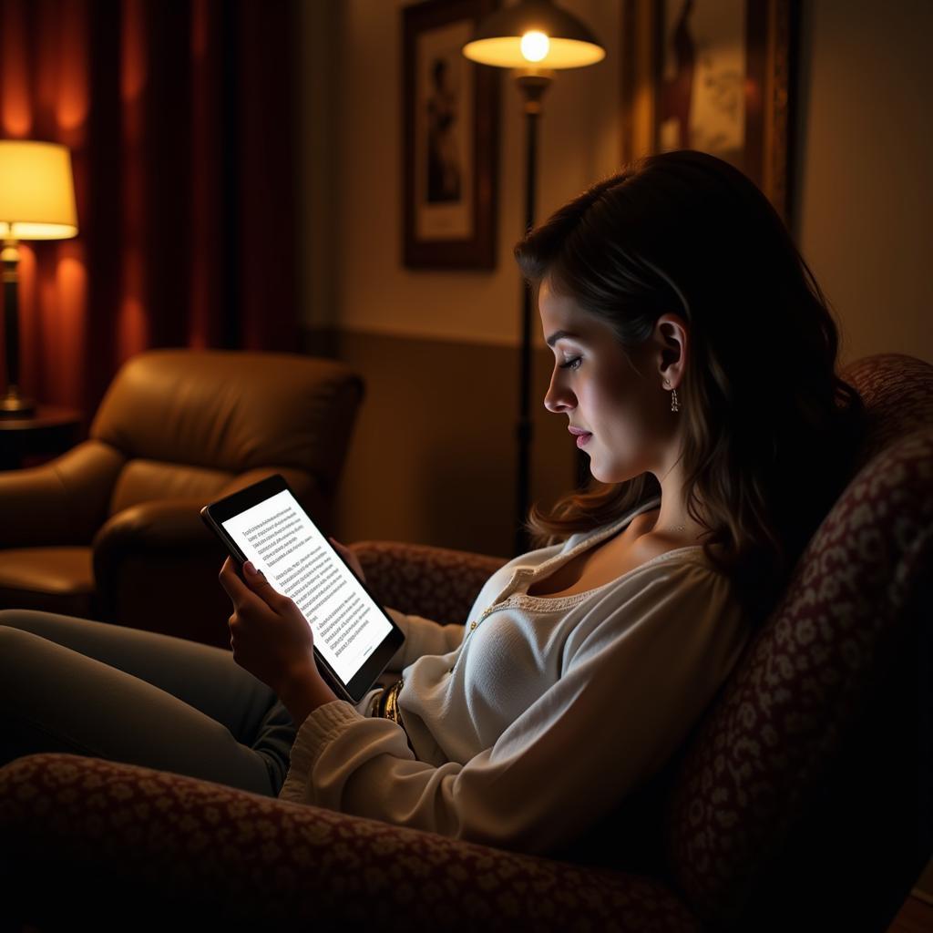 Woman reading on a tablet