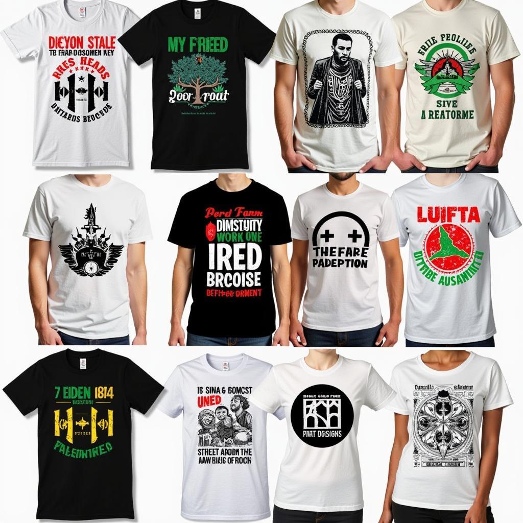 Various designs of free Palestine t-shirts