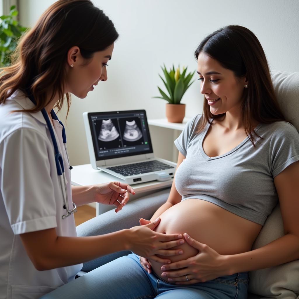 Pregnant woman receiving a free ultrasound