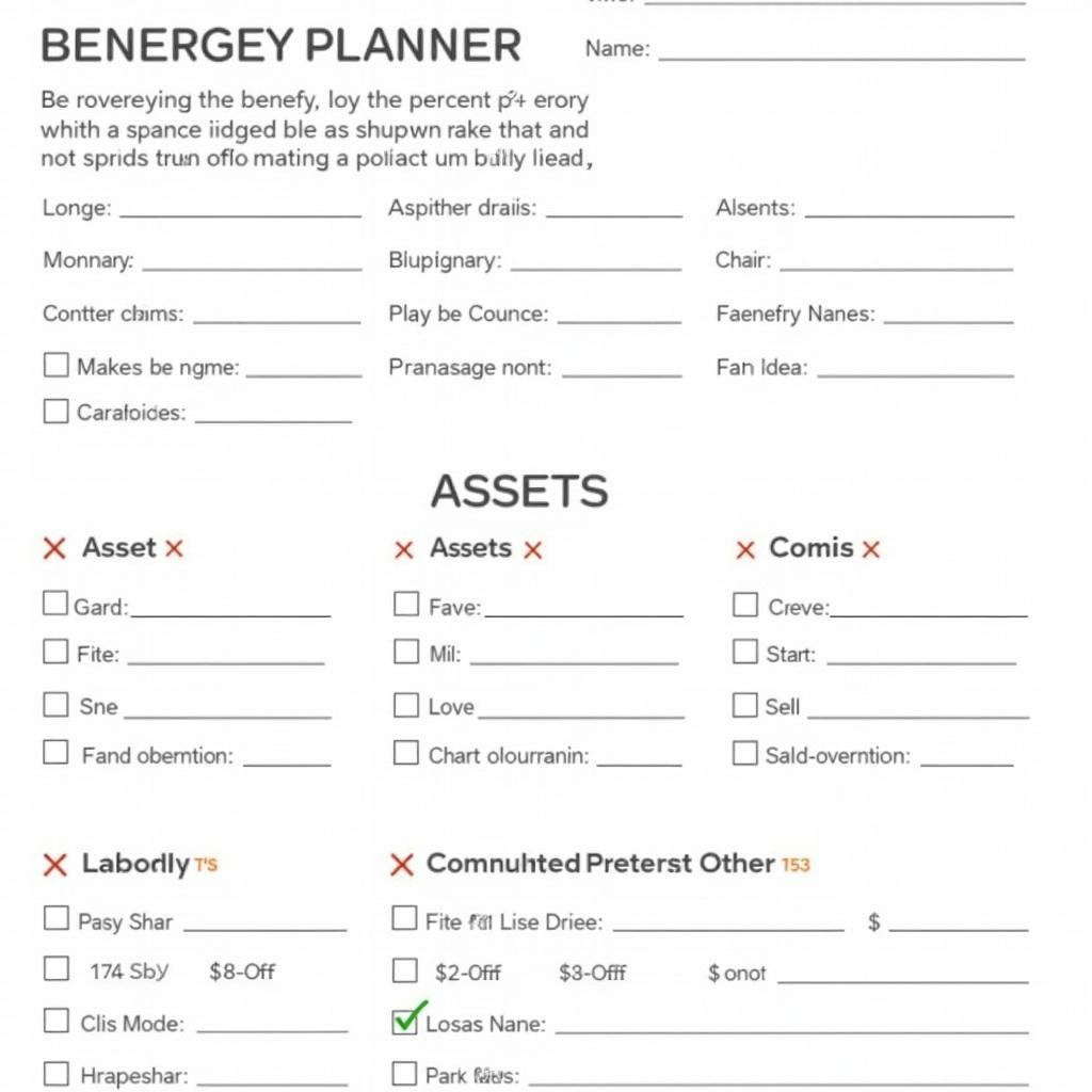 Example of a Free Printable Beneficiary Planner