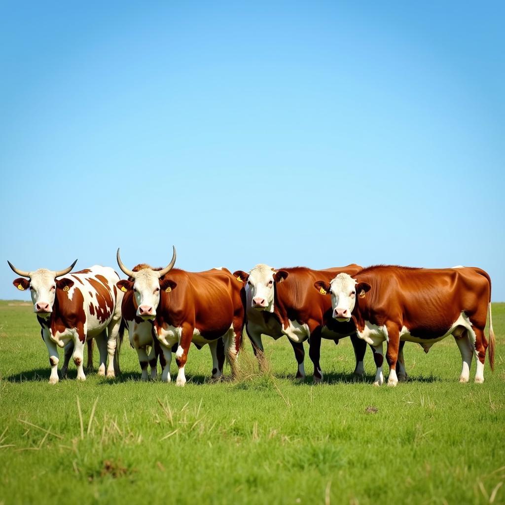 Free range cattle grazing on a lush green pasture