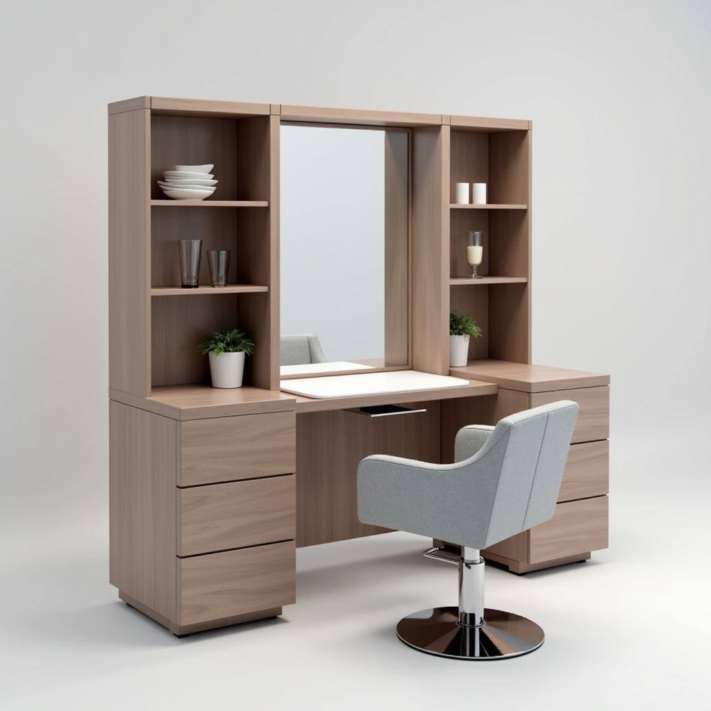 Modern Free Standing Salon Station with Integrated Storage