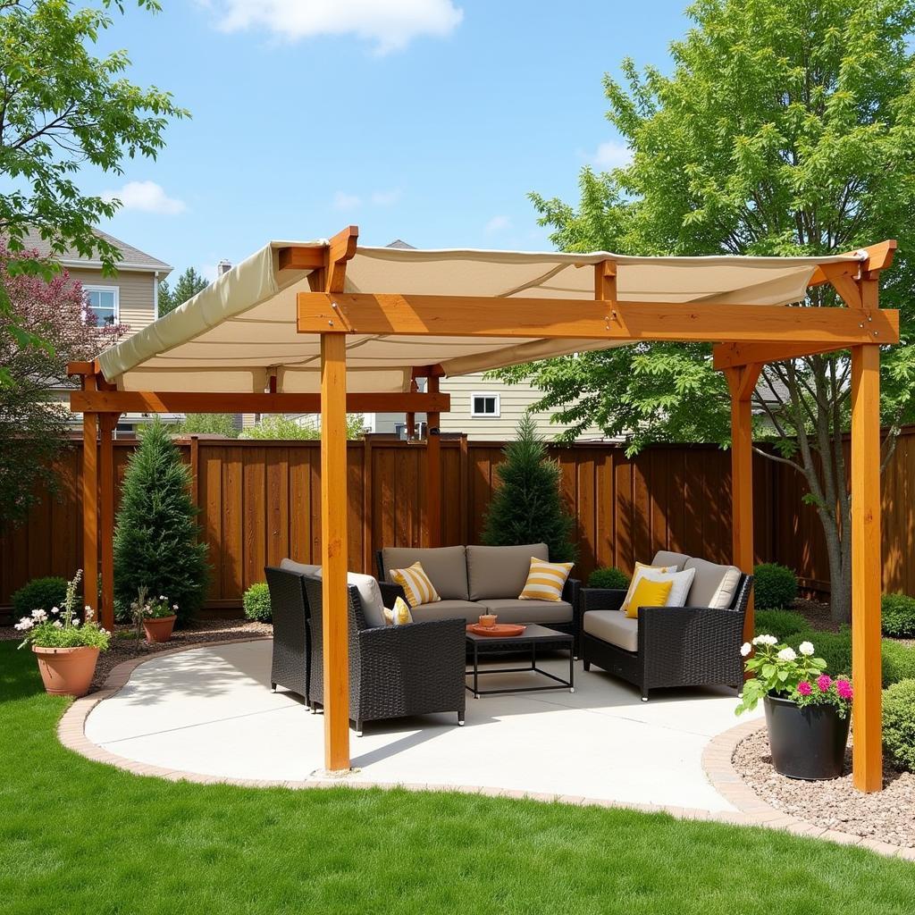 Free standing shade structure providing shade for a backyard patio