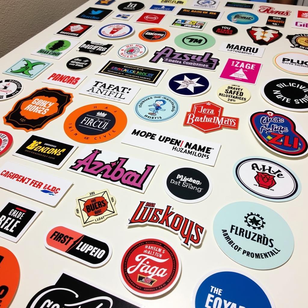 A variety of free sticker samples showcasing different designs, shapes, and sizes.