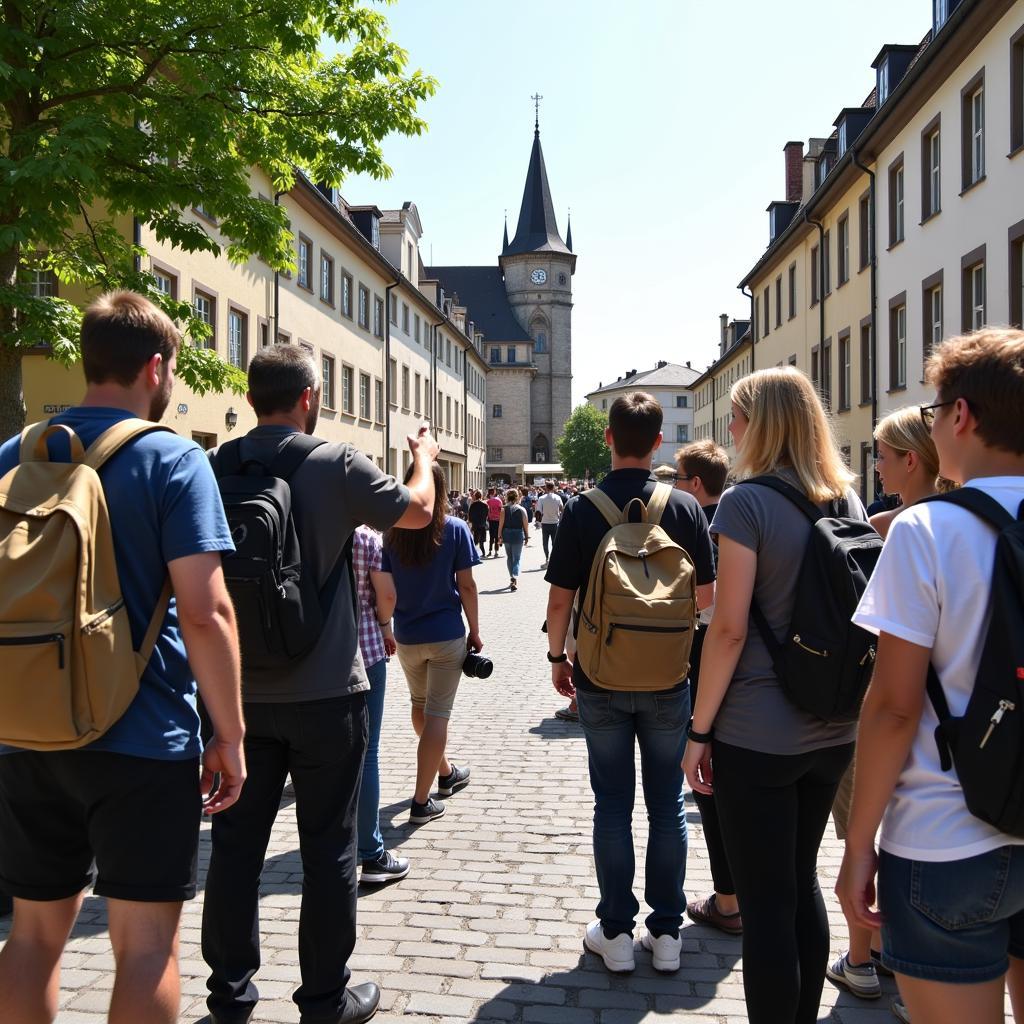 Group enjoying a free walking tour in Stuttgart