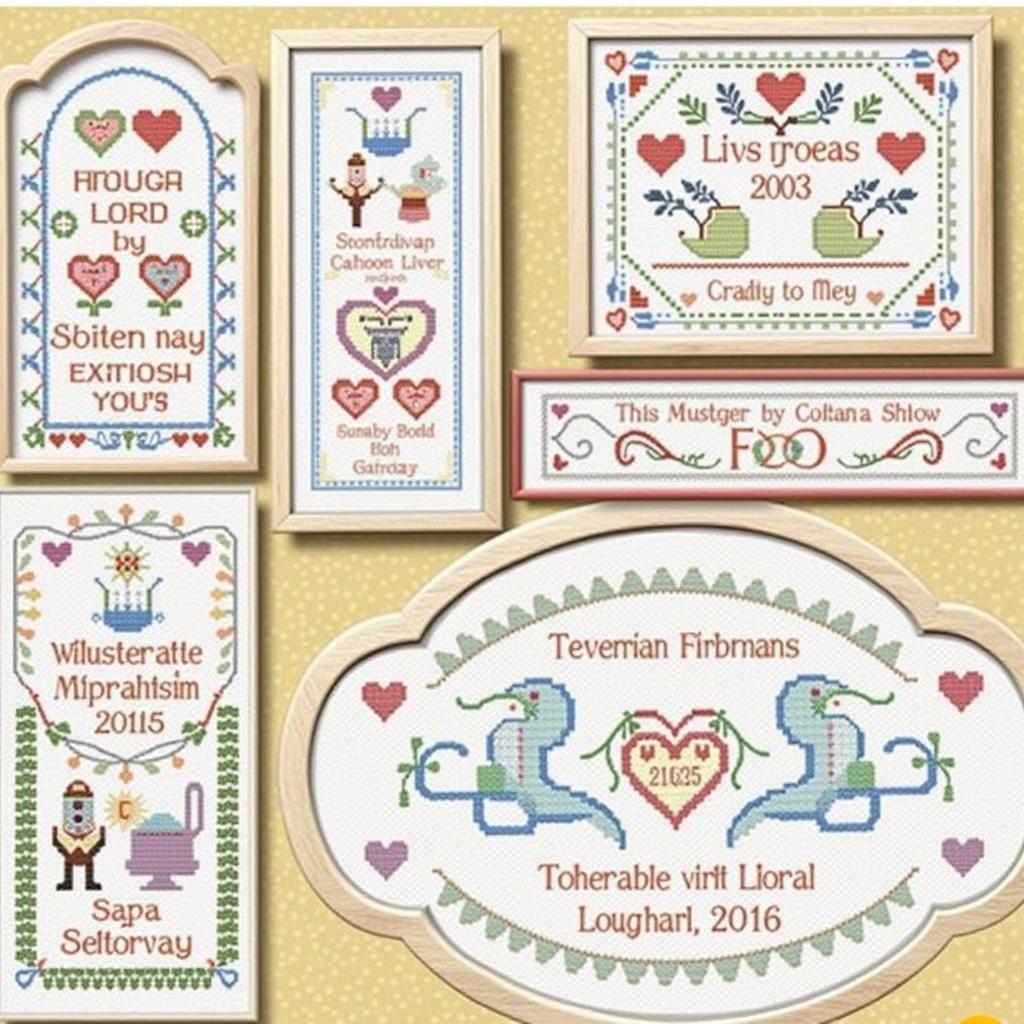 Free Wedding Cross Stitch Sampler Patterns: A collection of diverse wedding-themed cross stitch sampler patterns, showcasing different styles, motifs, and personalization options.