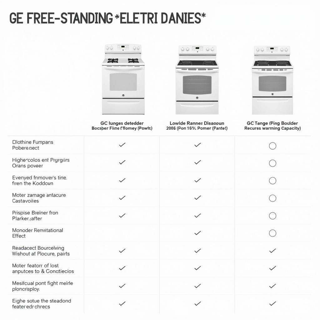 GE Free Standing Electric Range Comparison Chart