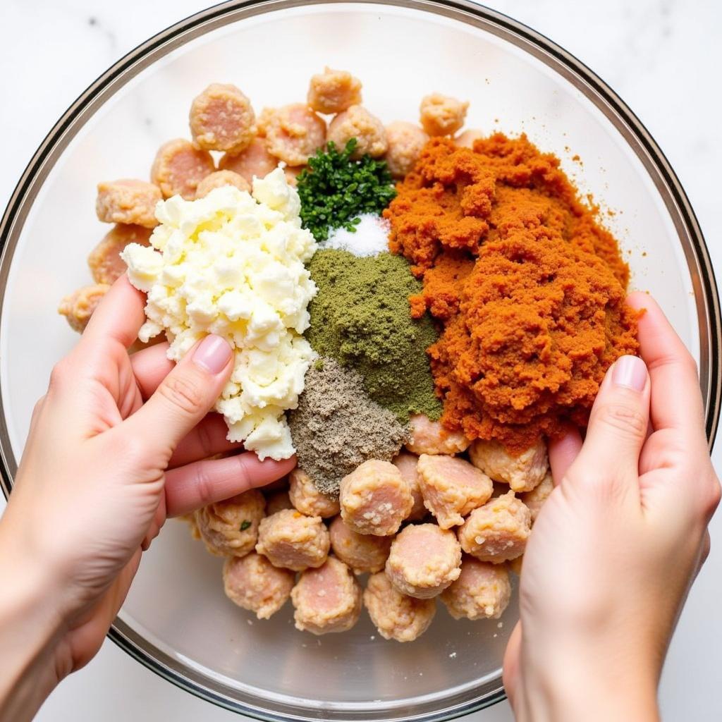 Mixing Gluten-Free Chicken Meatballs