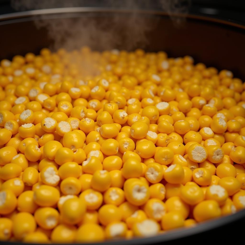 Gluten-free corn kernels being roasted to make corn nuts