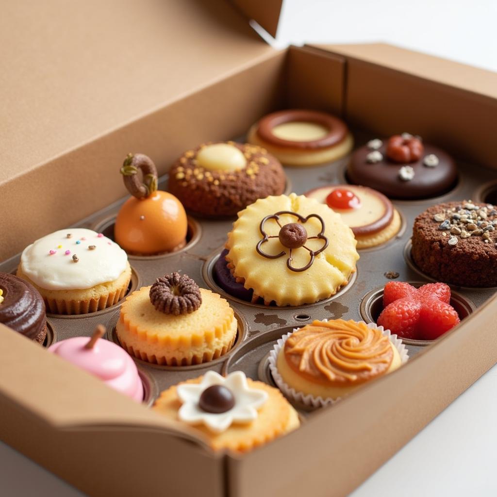 A box of assorted gluten-free desserts ready for delivery