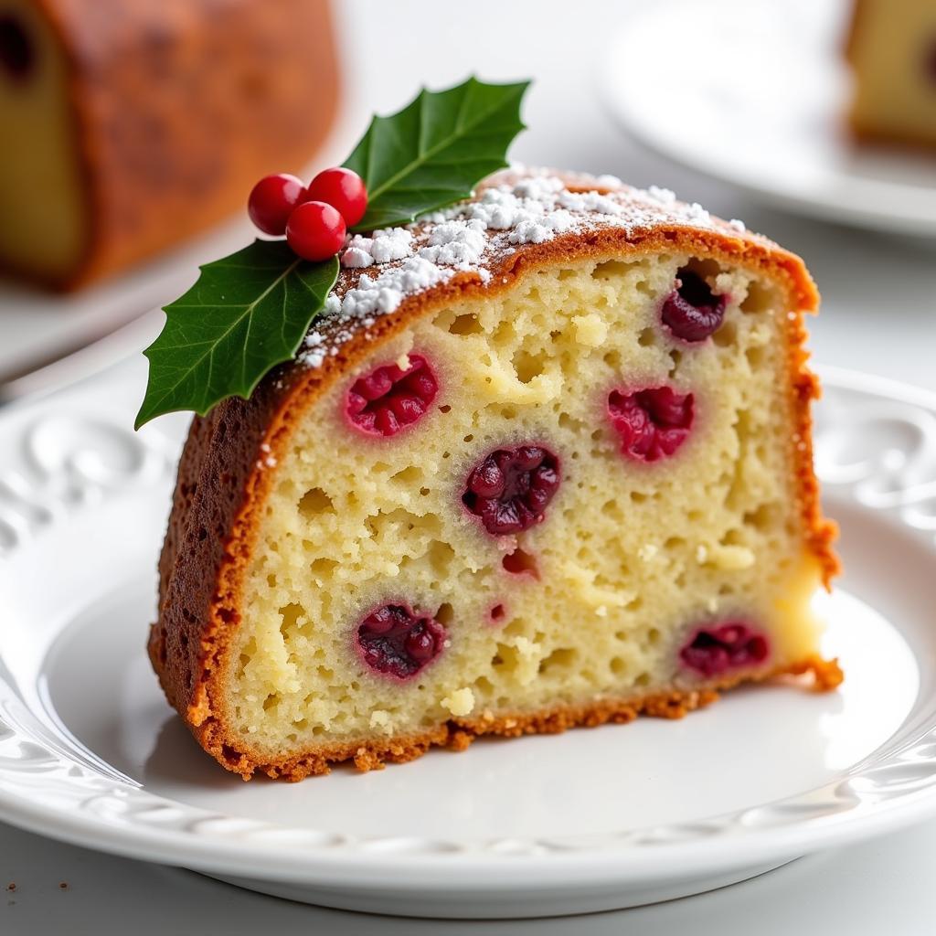 A slice of gluten-free fruitcake on a plate