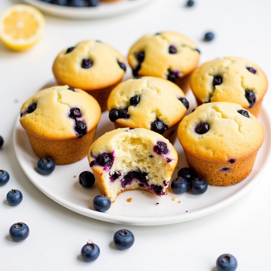 A plate of gluten-free dairy-free lemon blueberry muffins.