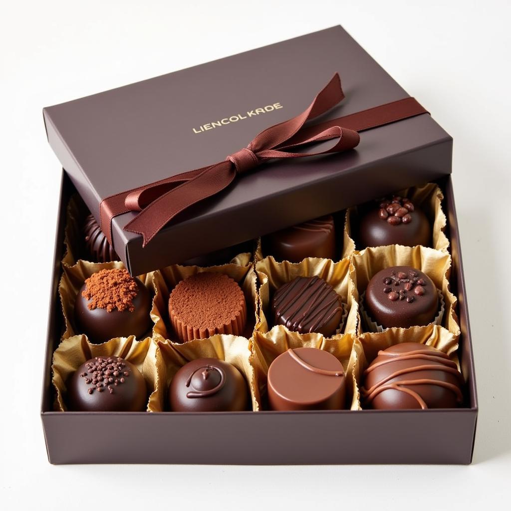 An elegant box of assorted vegan and gluten-free chocolates.