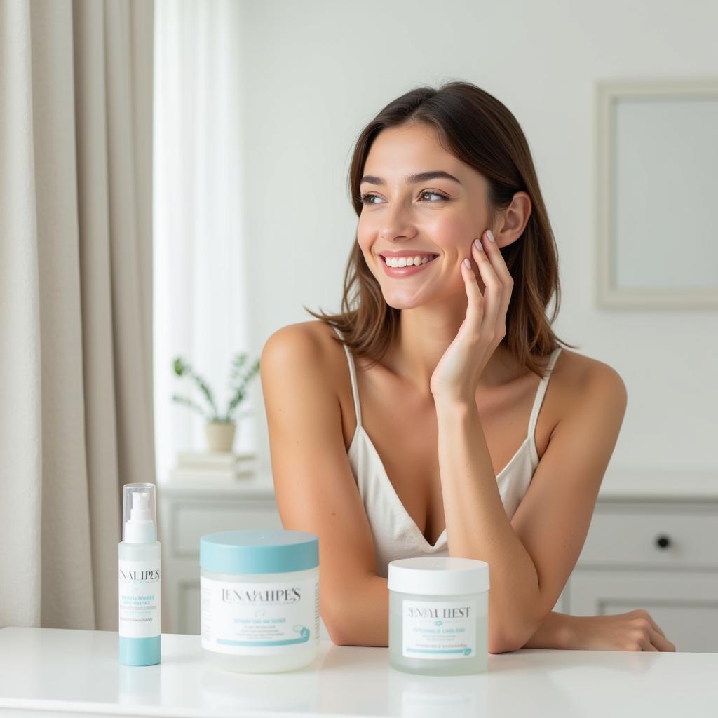 A woman applying glycerin-free skincare products