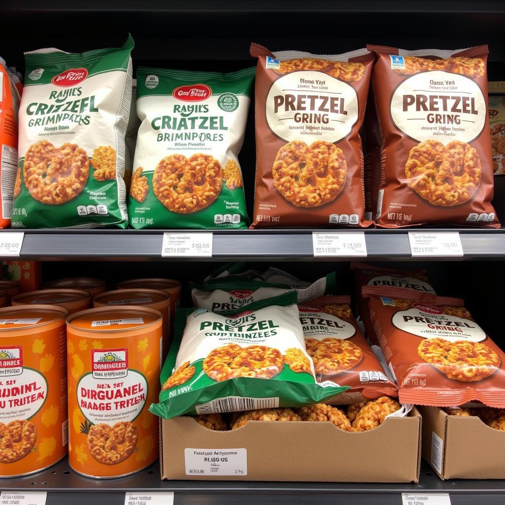 Grain-free pretzels displayed on a supermarket shelf