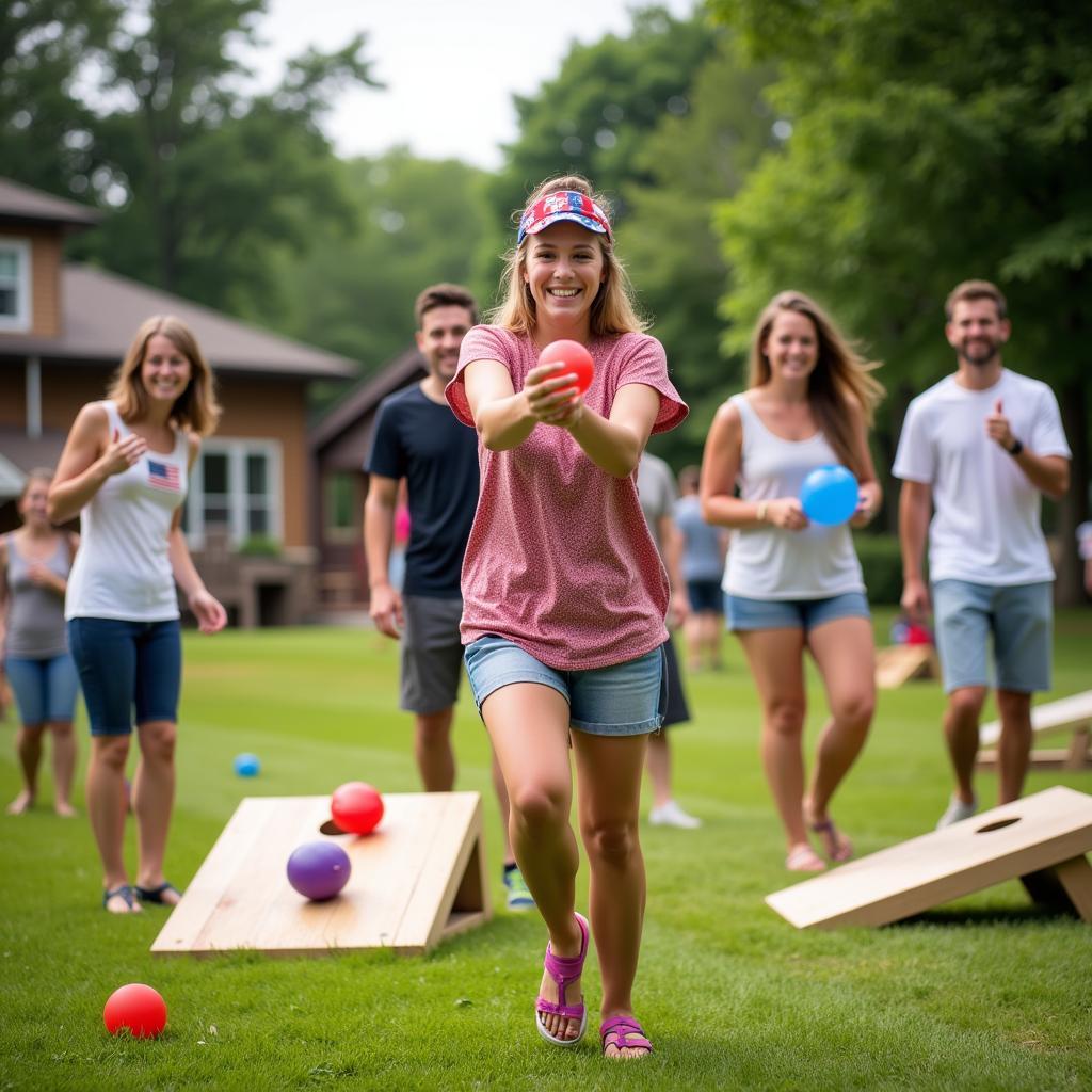 Friends and family playing various 4th of July games.