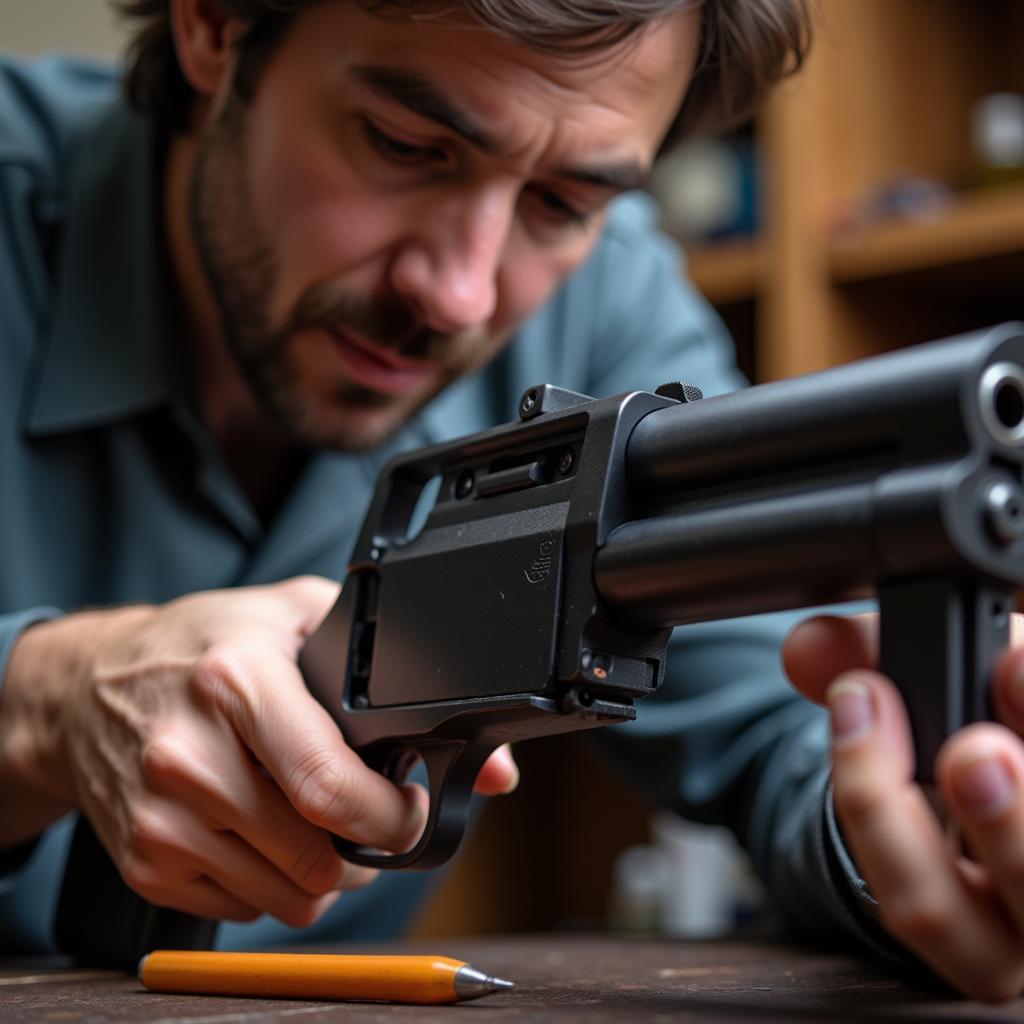 Gun appraiser examining a firearm