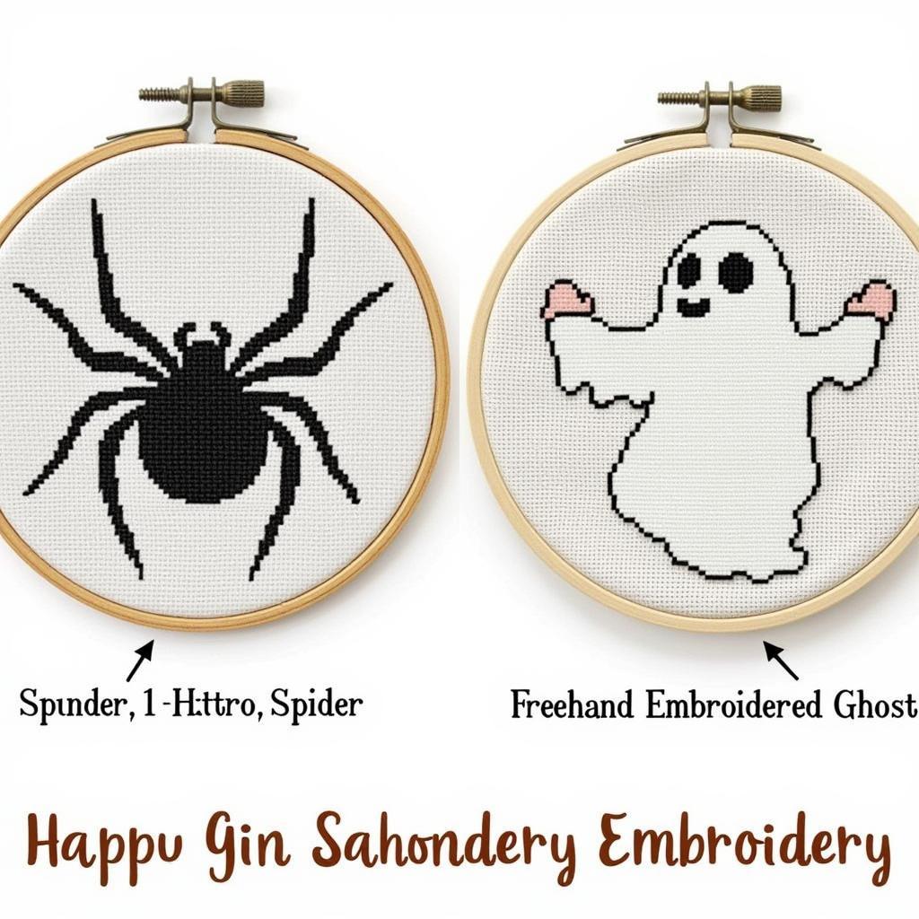 Different Halloween Embroidery Styles: Cross-stitch and Freehand