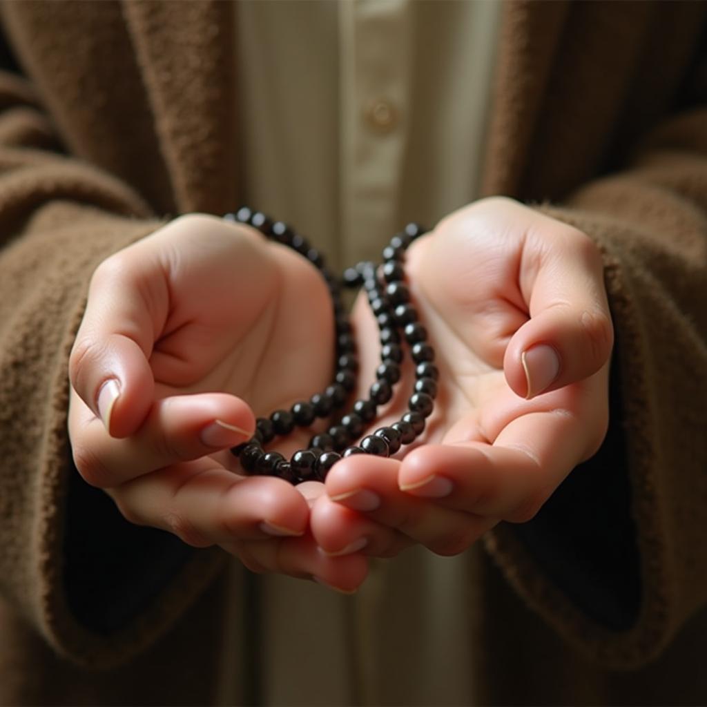 Hands Holding a Rosary During Prayer