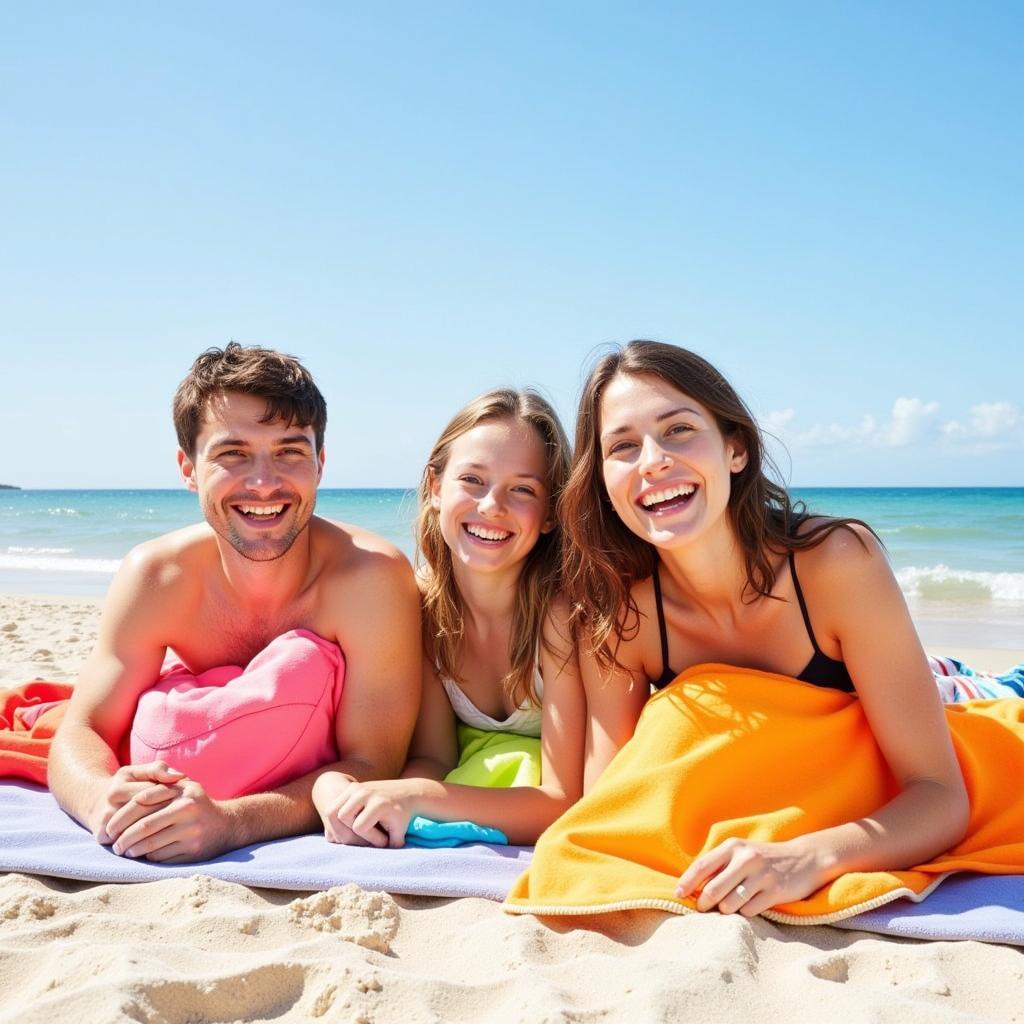 A family enjoying a sand-free beach day with their towels