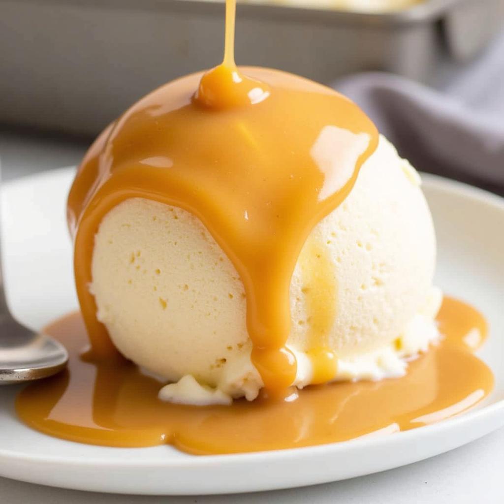 Homemade Caramel Butterscotch Sauce Drizzled Over Ice Cream