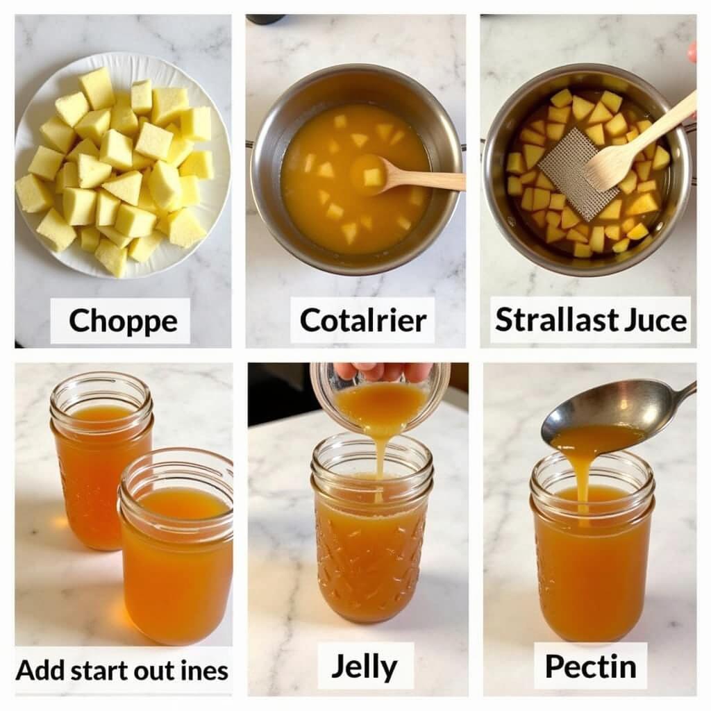 Steps involved in making homemade sugar-free apple jelly.