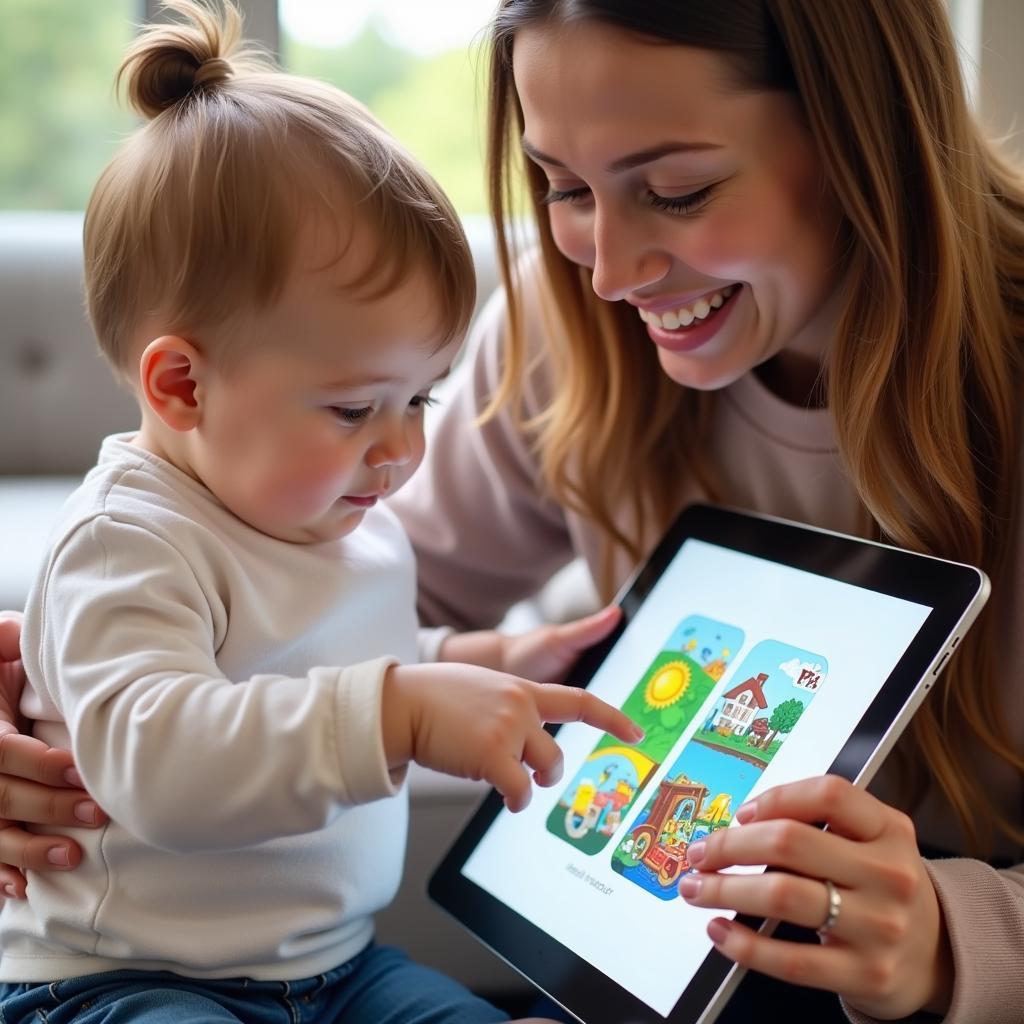 Infant enjoying colorful PDF books