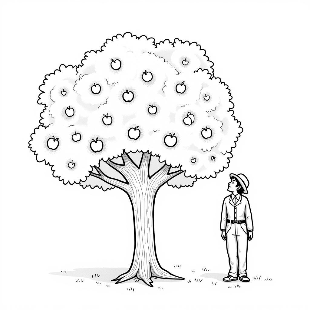 Johnny Appleseed and a Large Apple Tree Coloring Picture