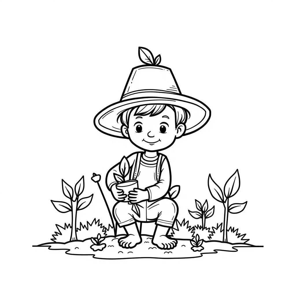 Johnny Appleseed Planting a Tree Coloring Page